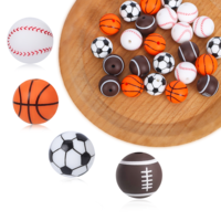 16 PCS Silicone Ball Beads, Multicolor 15mm Silicone Beads Sports Bead 15mm Bulk Football Basketball Bead for Keychain Bracelet Necklace & DIY Crafts Jewelry Supplies Scrapbooking