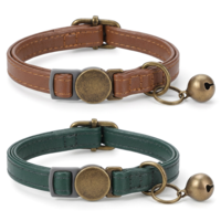 2 Pcs Leather Cat Collar Adjustable Retro Kitten Collar with Bell Cat Collars Breakaway with Safety Buckle Quick Release fit Most Cats and Kittens(8-12")