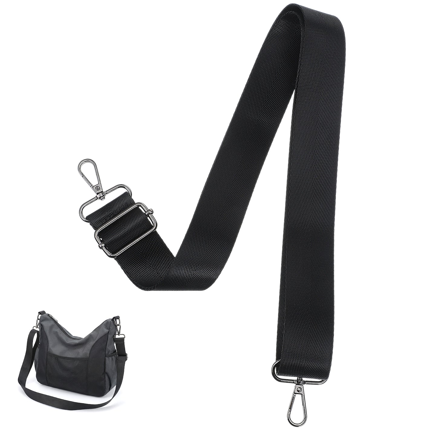 Universal Replacement Shoulder Strap, Adjustable Crossbody Bag Strap with Metal Swivel Hooks Wide Purse Straps for Crossbody Bag, Luggage, Laptop and Duffle, Black