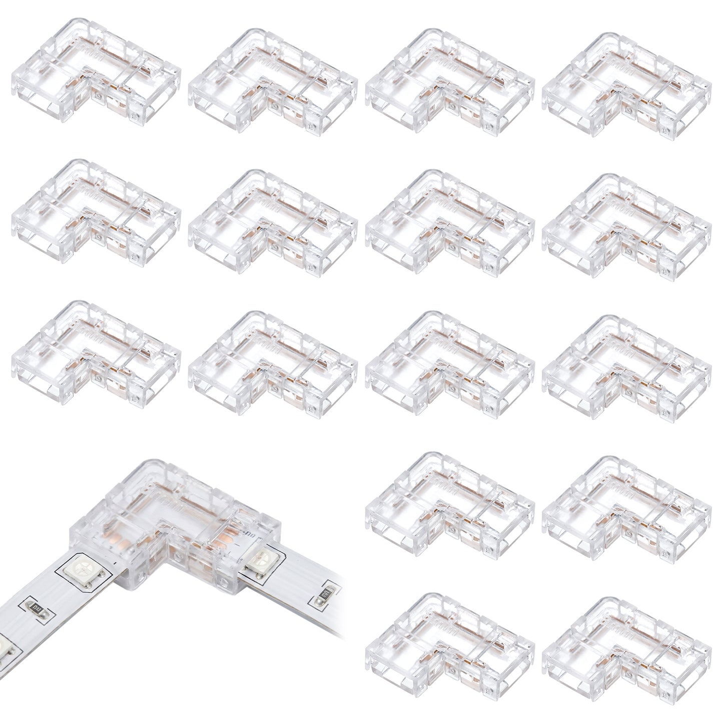 Zelphvt 10 Pcs LED Light Strip Connectors, 8mm 2 Pin LED Connector, L Shape Transparent Solderless LEDs Strip Corner Connectors for 5V/9V/12V/24V LEDs Strips Lights, DIY Lighting Projects