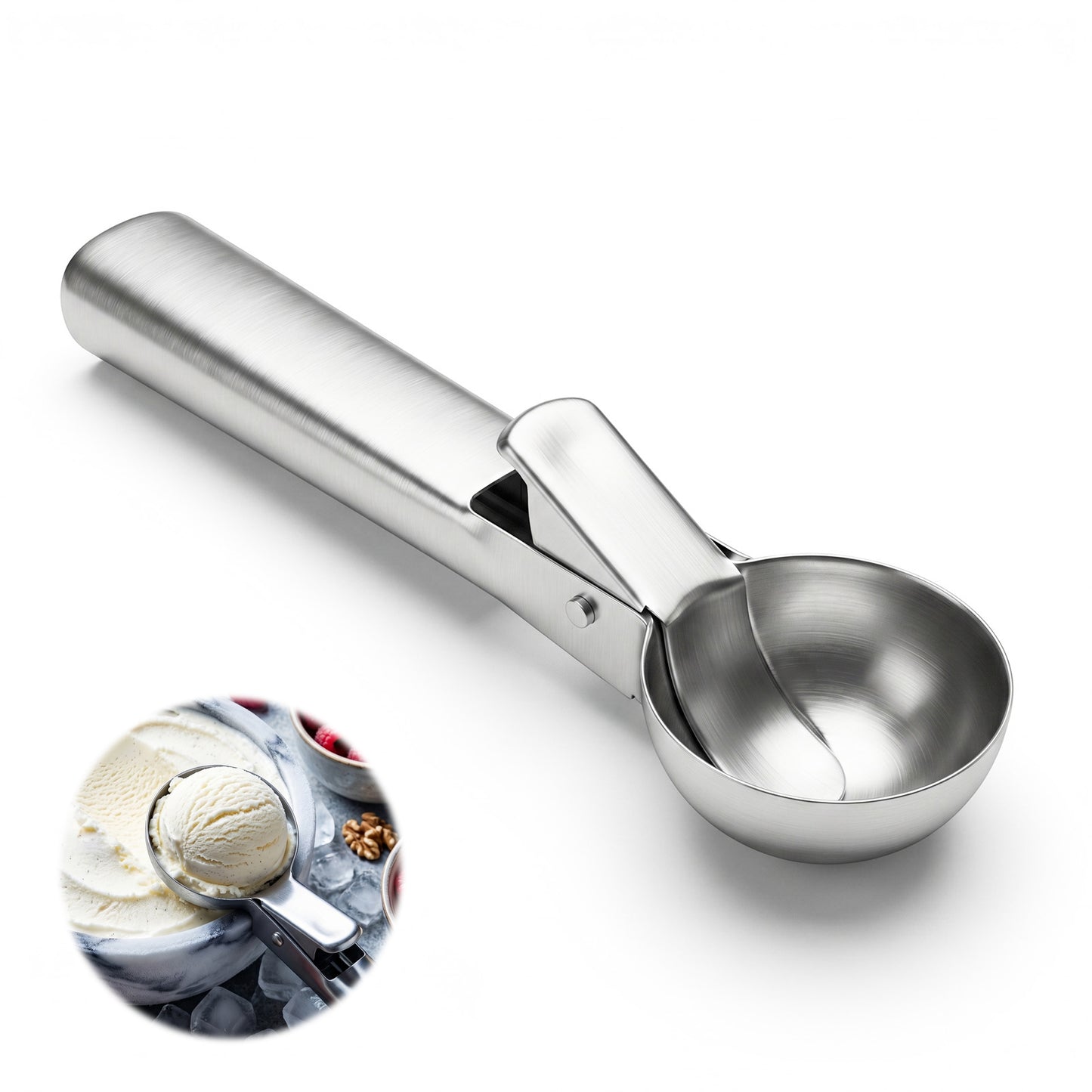 Premium Stainless Steel Ice Cream Scoop, Heavy Duty Kitchen Scoop Portable Cupcake Scoops Metal Small Ice Cream Scoops for Yogurt, Sundaes, Cookie Dough & Baking, Dishwasher Safe(Medium Silver)
