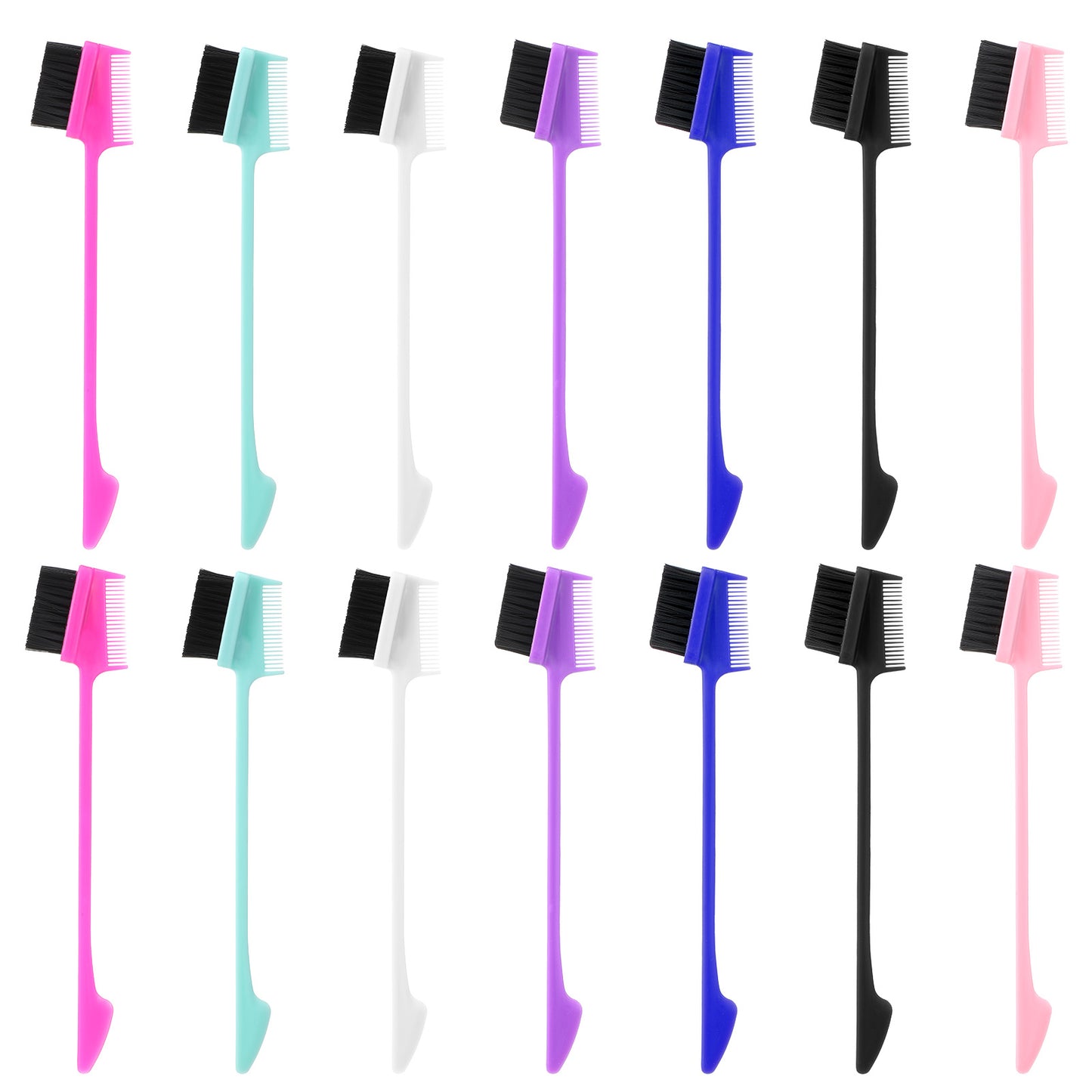 3 in 1 Edge Brush, 14 Pcs Double Sided Edge Control Brush 7 Colors Hair Comb Pack with Soft Bristles Smooth Brushes Hairstyling Rat Tail Combs Natural Eyebrow Brushes for Women Bangs Hairline Lash