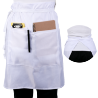Trinkrittey Server Apron with 3 Pockets, 20 Inch Long Waiter Waitress Half Waist Aprons Water Oil Stain Resistant Waitress Waiter Apron White Waist Aprons for Women Men