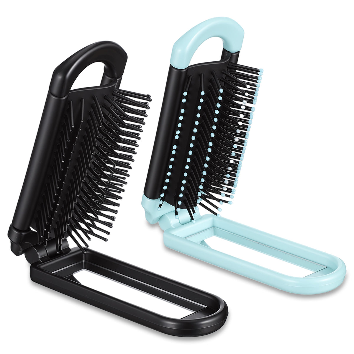Travel Hair Brush with Mirror, Portable Folding Scalp Massage Comb, 2 Pack