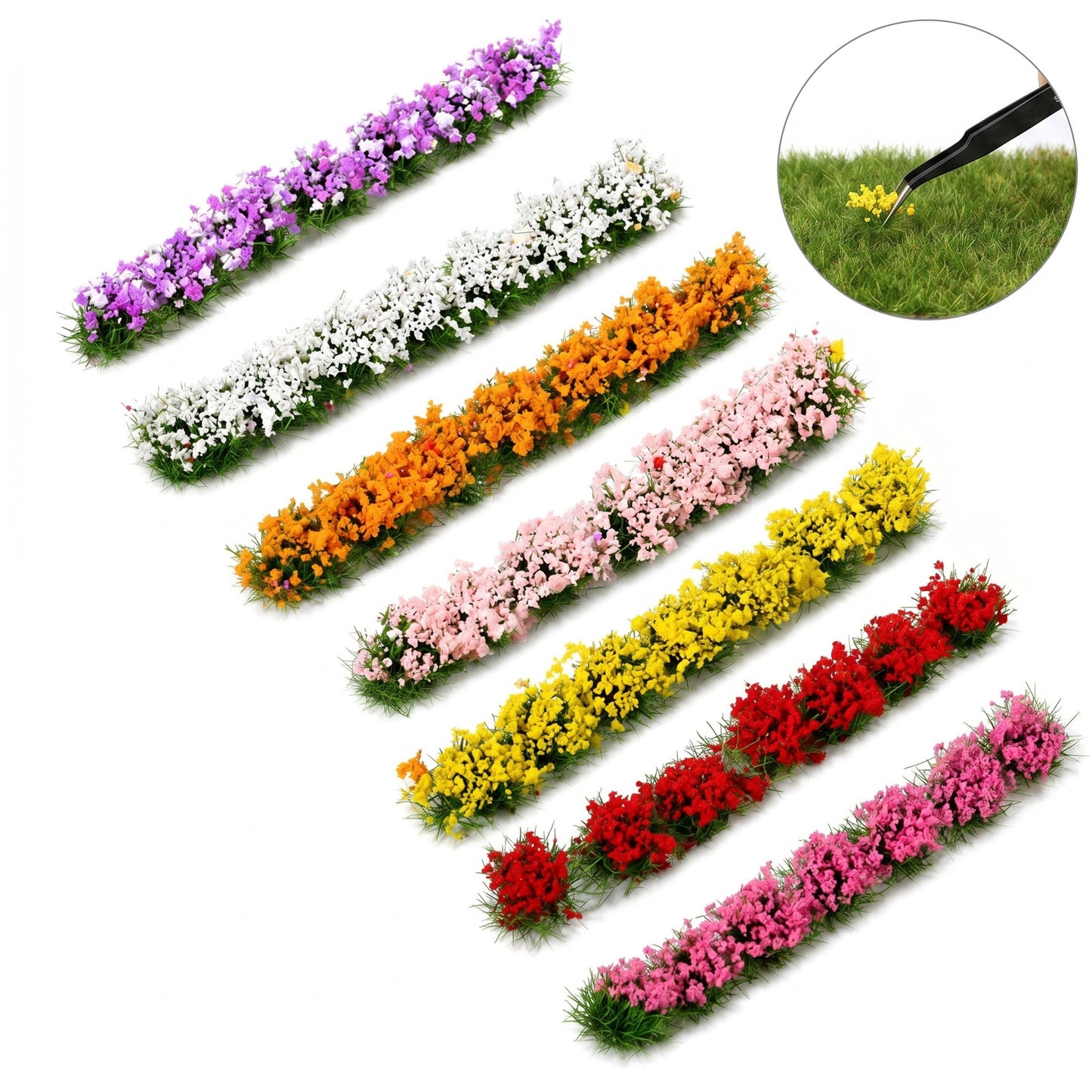 Fibraze 49 PCS Mini Flowers Cluster Colorful Static Grass Tufts Self-Adhesive Miniature Garden Accessories For DIY Craft Projects, Model Train Scenery, And Miniature Dioramas