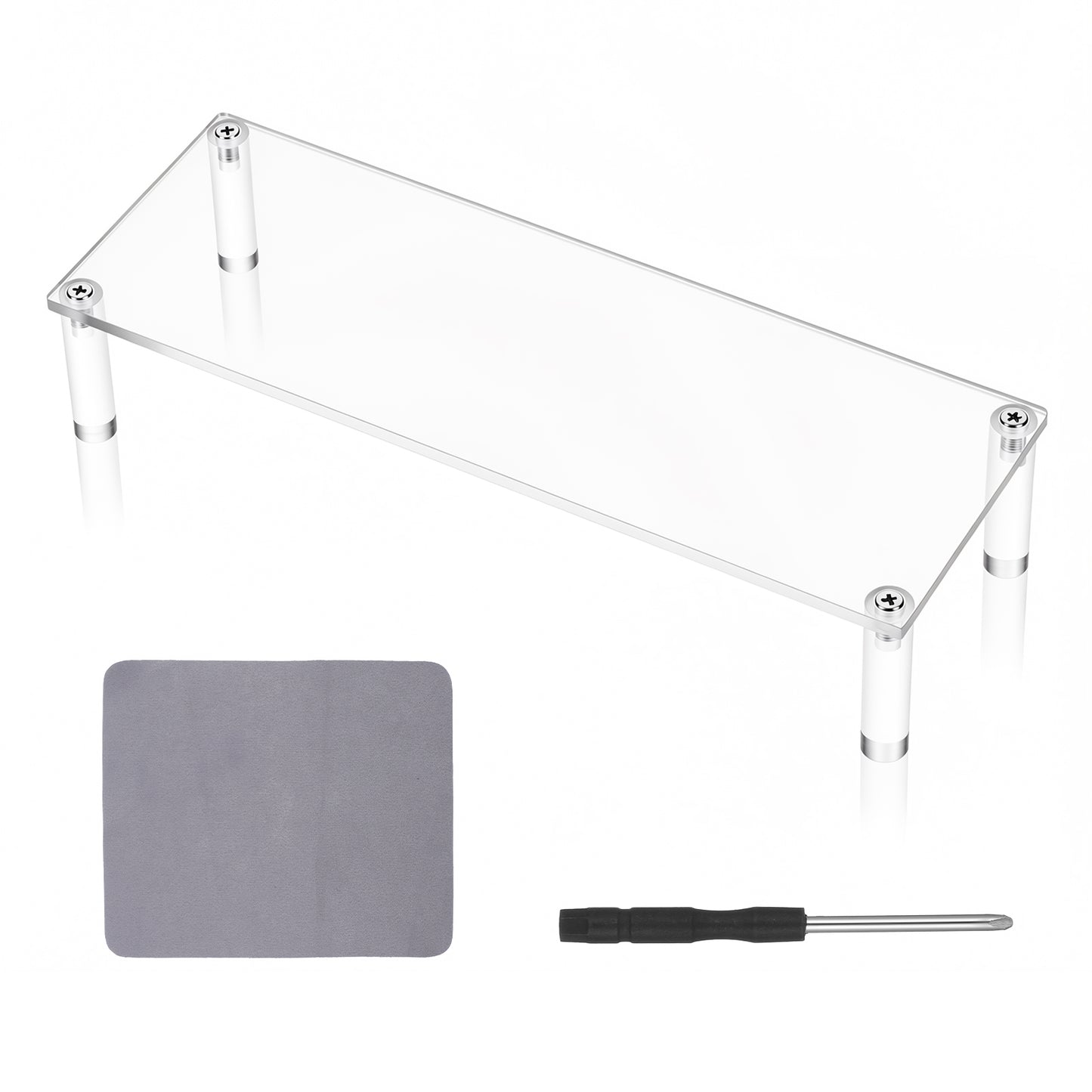 Fyntave Acrylic Riser Shelf, Display Stand Clear Shelf Small Display 1 Tier Rectangular Organizer for Cosmetic Products Tabletop Figures Cosmetics Jewelry Collections