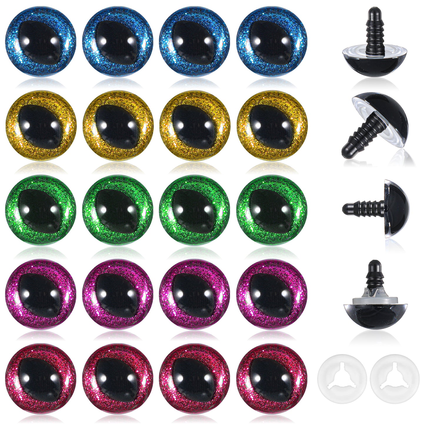20PCS Safety Eyes for Crochet Glitter Safety Eyes 18mm Large Safety-Eyes Cat-Eyes for Craft Dragon Eye for Stuffed Animals with Washers Plastic Eye for Crochet for DIY Crafts Puppet Decorations