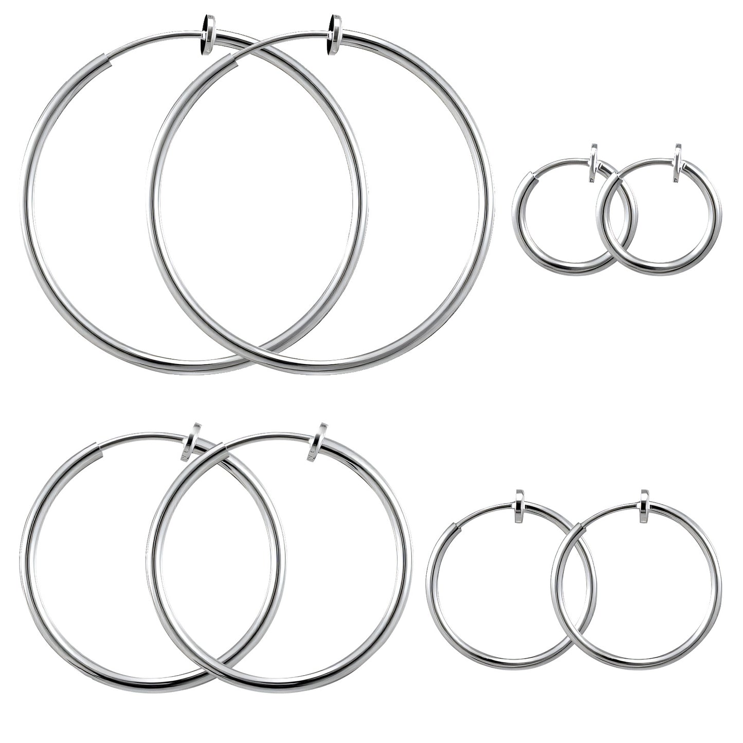 4 Pairs Clip On Hoop Earrings for Women Men, Non Pierced Silver Clip Earrings Lightweight Jewelry Earring Set - 4 Sizes