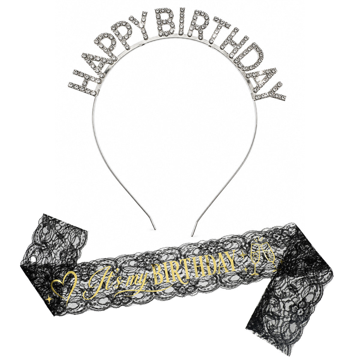 Lace Birthday Sash and Rhinestone Birthday Headband Kit, 30th Birthday Sash