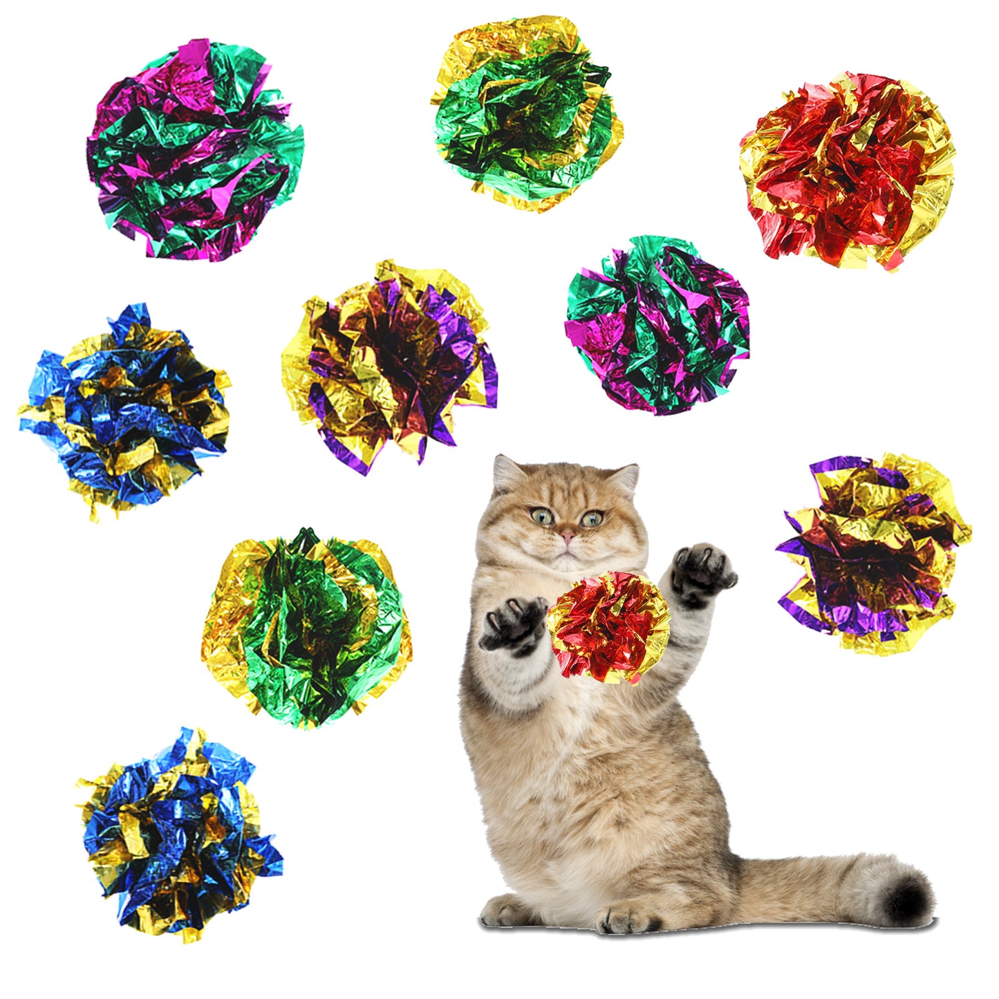 Xthrotsenk 20 Pcs Cat Toys 2.36" Cat Crinkle Balls Colorful Balls Chew and Chase Cat Ball Toys Interactive Crinkle Ball Toys for Indoor Cat and Kitten to Keep Fit and Active