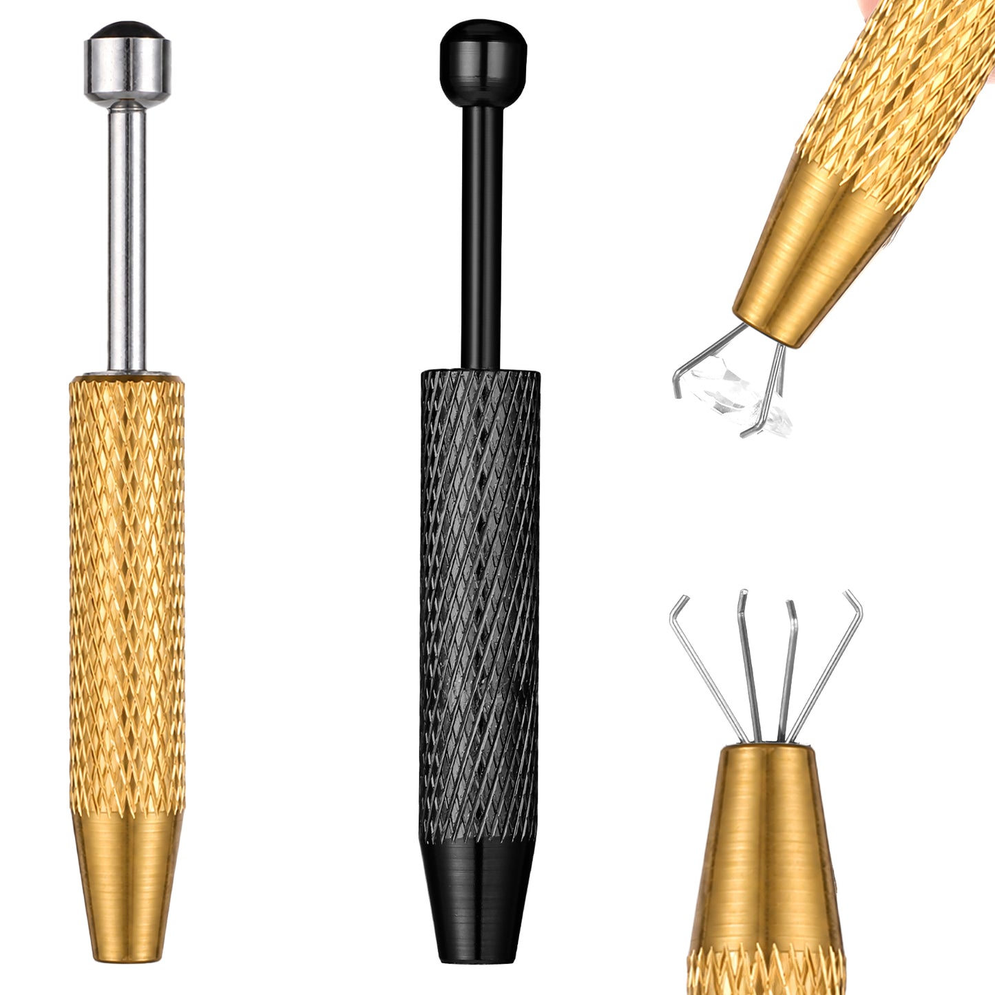 Piercing Ball Grabber, 2 Pcs Stainless Steel Piercing Tools to Change Jewellery 4 Prongs Piercing Removal Tool for Changing Jewelry, Pick up Tiny Objects Ic Chips Electronic Components (Gold, Black)