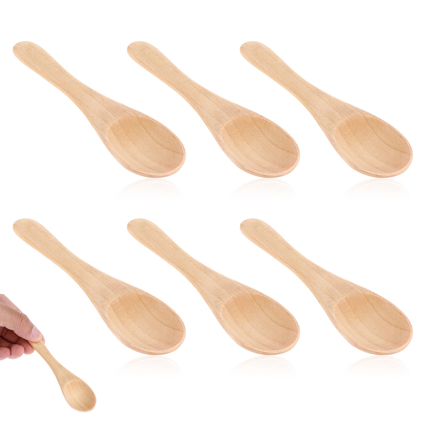 Small Wooden Spoons, 6 Pcs 3.9 Inch Mini Wooden Spoons for Honey Tiny Wood Condiment Spoons Home Kitchen Supplies for Spices Jars, Sauces, Sugar, Coffee, Ice Cream, Mustard, Seasoning