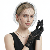 Styquenzer 2Pcs White Veil White Lace Gloves for Women, 1920s Headpiece for Women Birdcage Veil Tea Party Fascinator Veils
