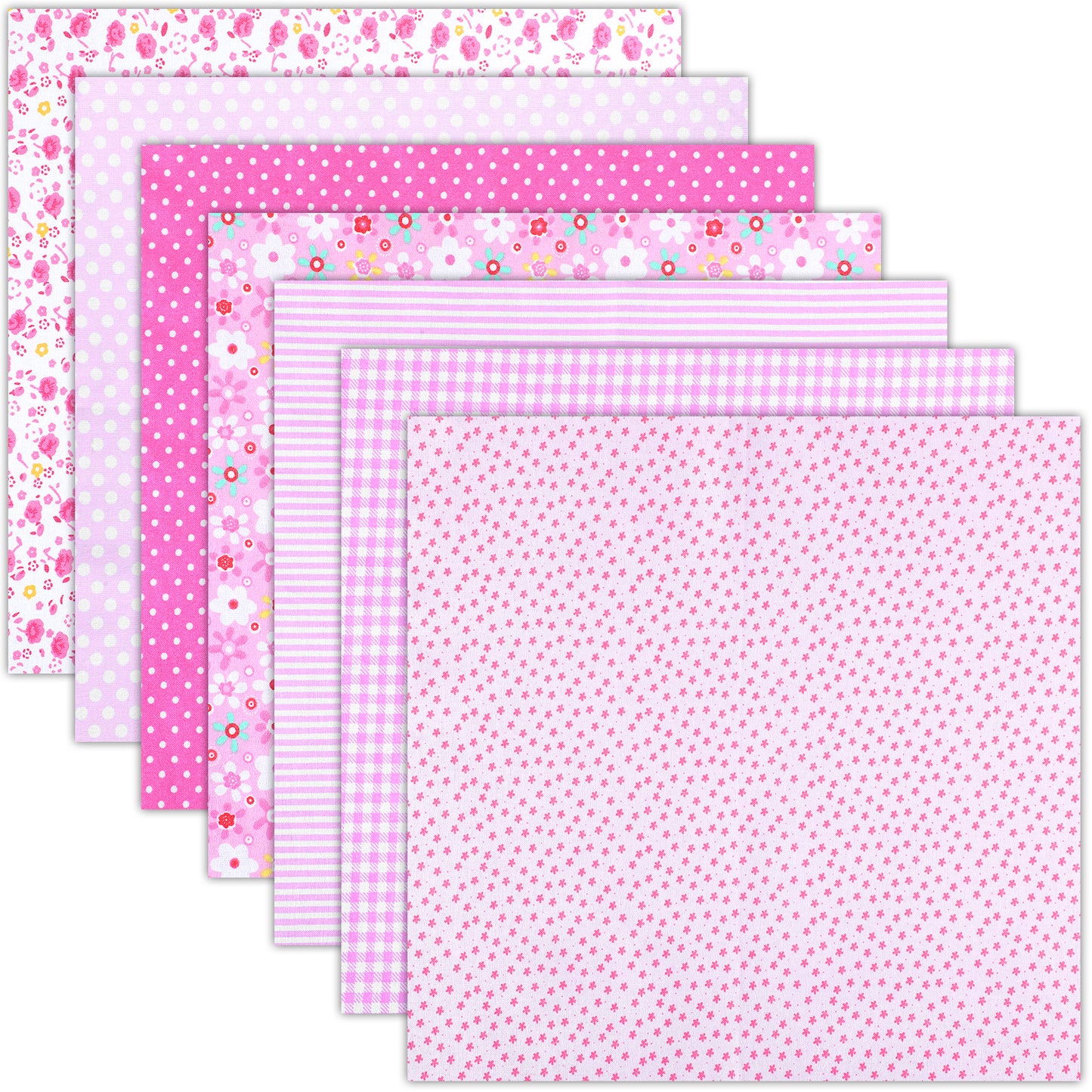 7 Pcs Cotton Fabric Bundles, Pink Fabric, Floral Printed Precut Fabric-Squares, Quilting Cotton Craft-Fabric, Quilted Cloth for DIY Crafts, Patchwork, Sewing (10 x 10 Inch)