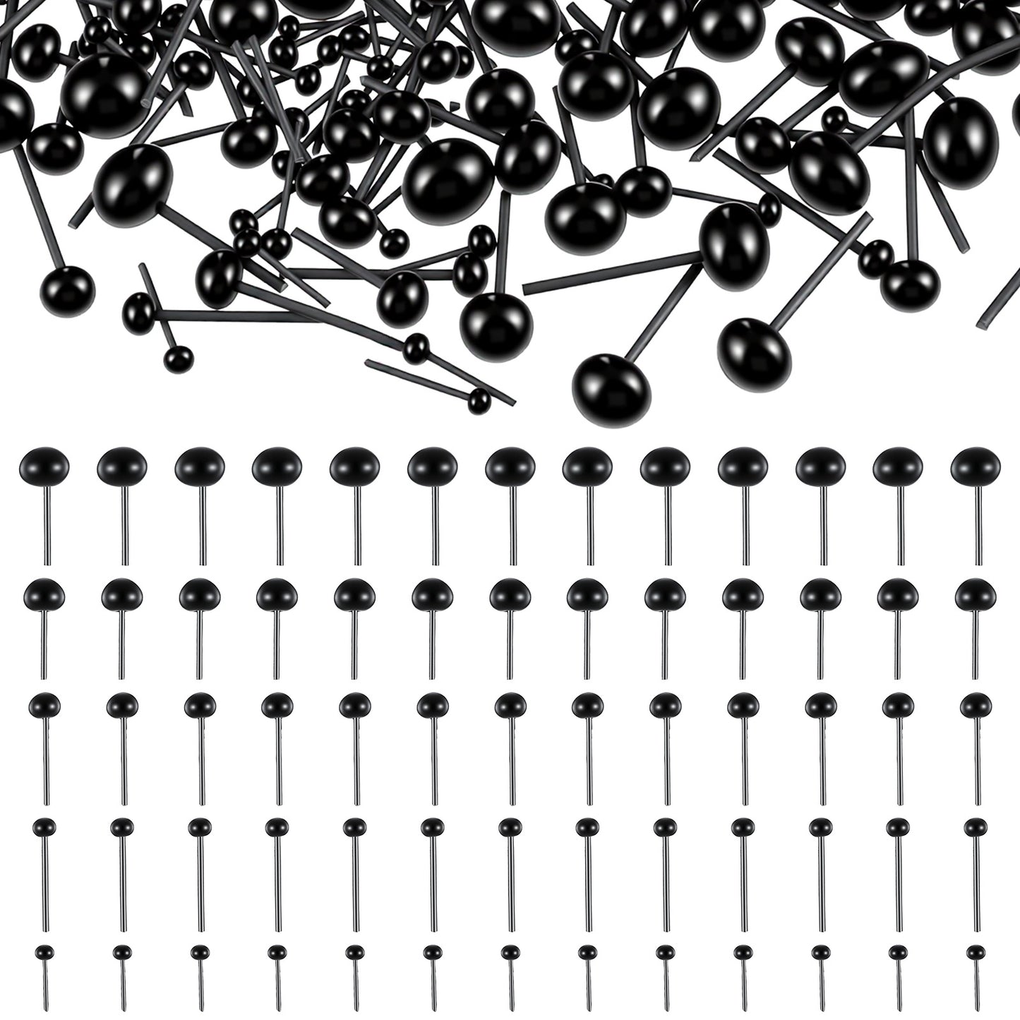 100 Pcs Black Glass Eyes Kits, 2/3/4/5/6mm Mini Needle Felting Eyes, Tiny Glass Eye Assortment for Crafts, Safety Eye for Crochet Animals Bears Dolls Puppets, Sewing Supplies Needle Felting Tools