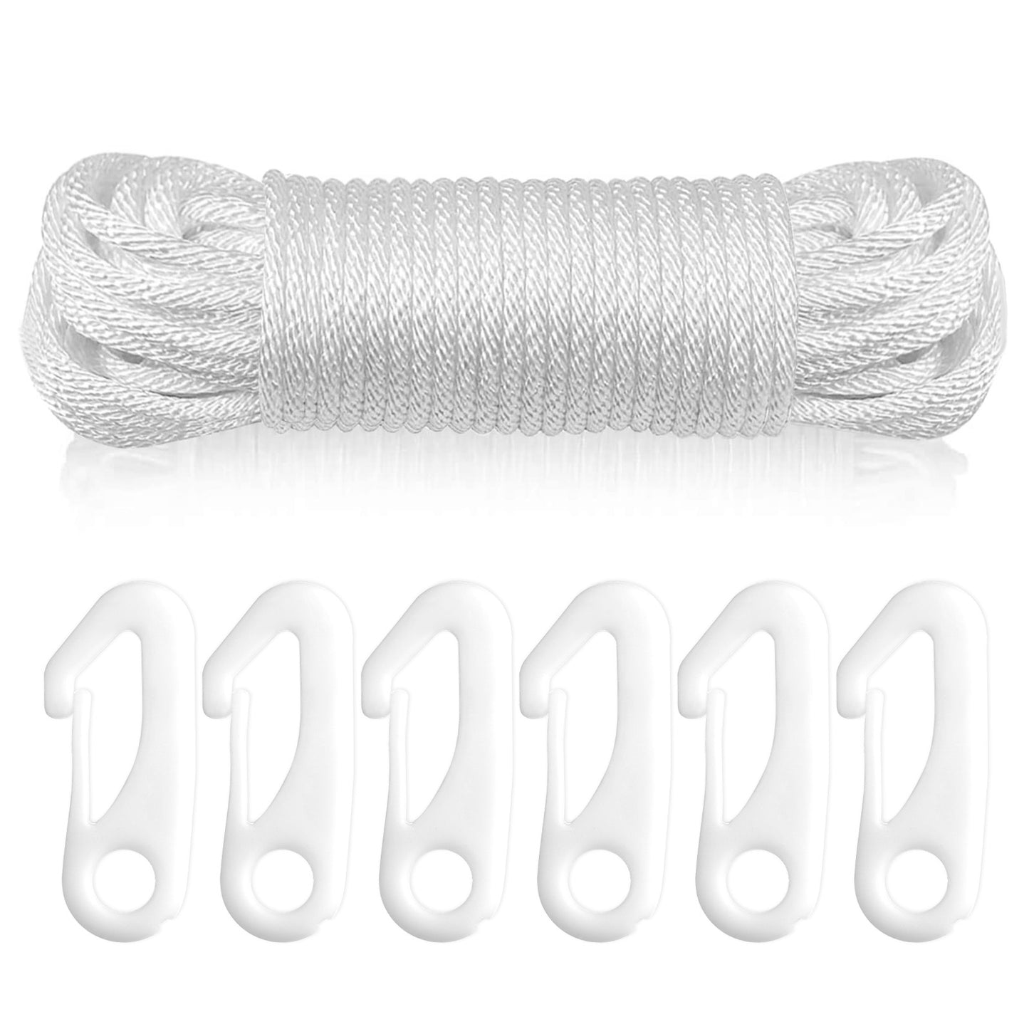 15M x 6MM Nylon Flag Pole Rope with 6 Pcs Flags Pole Clips, Flag Halyard Kit for Flagpole, Garden, Camping, Swing, Clothesline