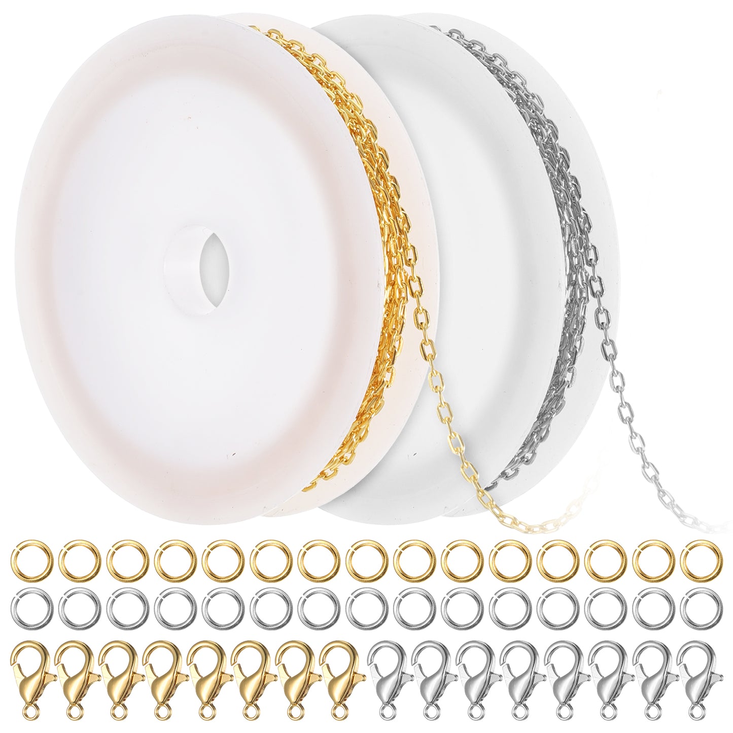 20 Feet Chain for Jewelry Making, 3 mm Necklace Chains Roll Metal Chain Necklace with Lobster Clasps and Jump Rings for DIY Bracelet Earring Craft Supplies Craft Jewelry Findings (Silver, Gold)