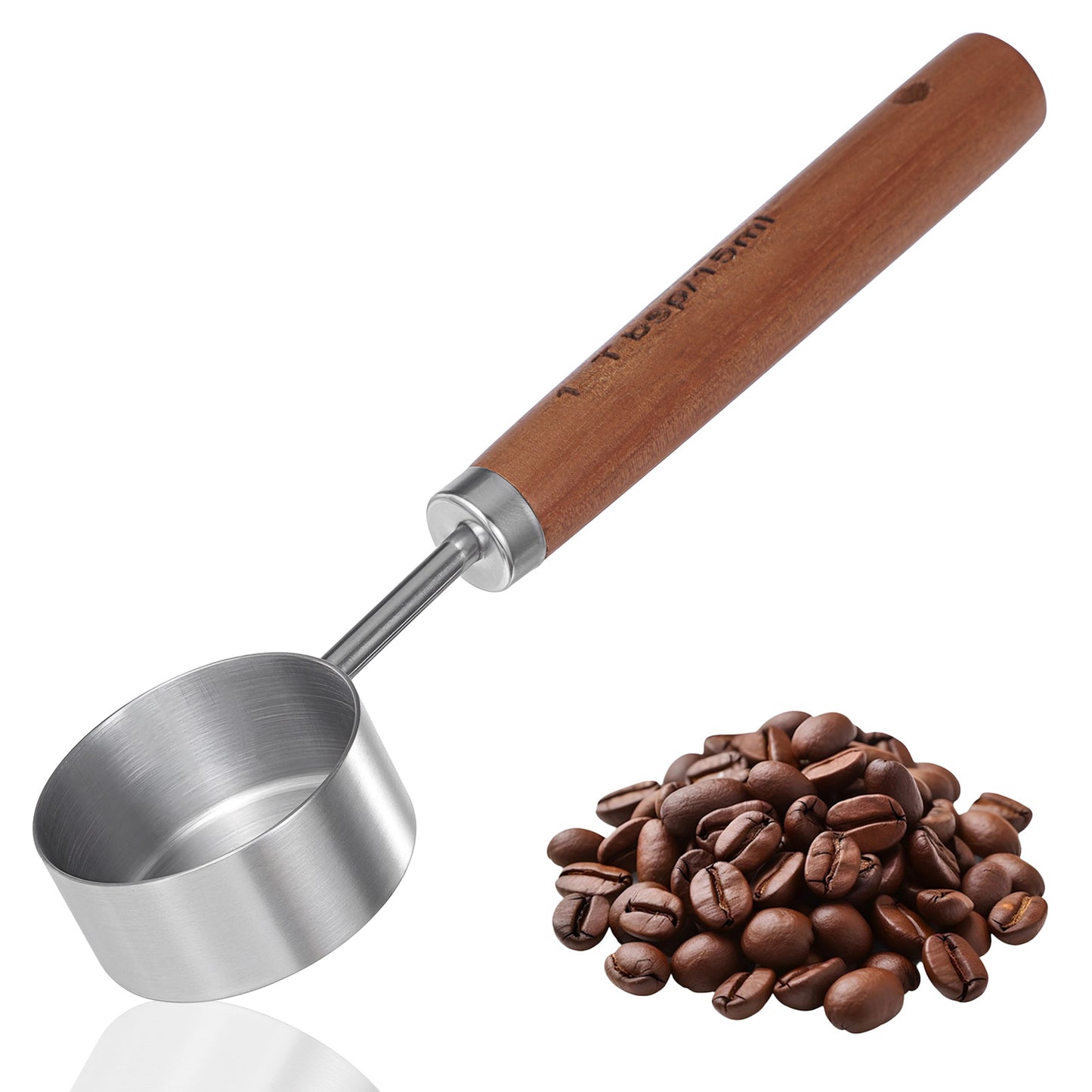 Vintage Coffee Measuring Scoop 1 Tablespoon 15ml Stainless Steel Coffee Spoon with Walnut Handle for Ground Coffeebeans Tea and More (Silver)