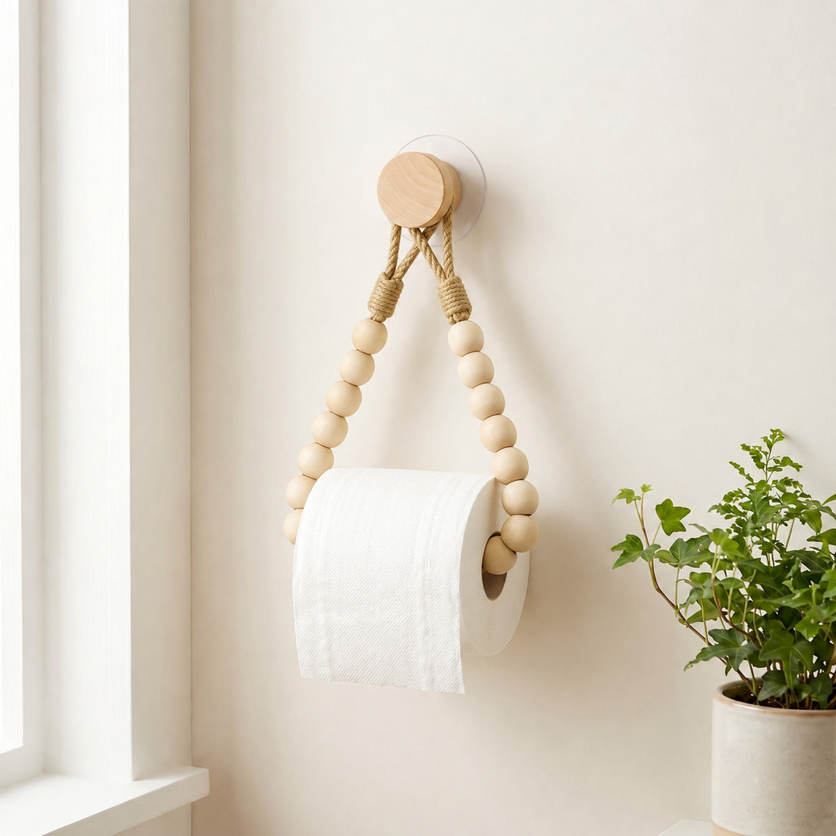 Rustic Toilet Paper Holder Wood Bead & Rope Toilet Paper Roll Holders