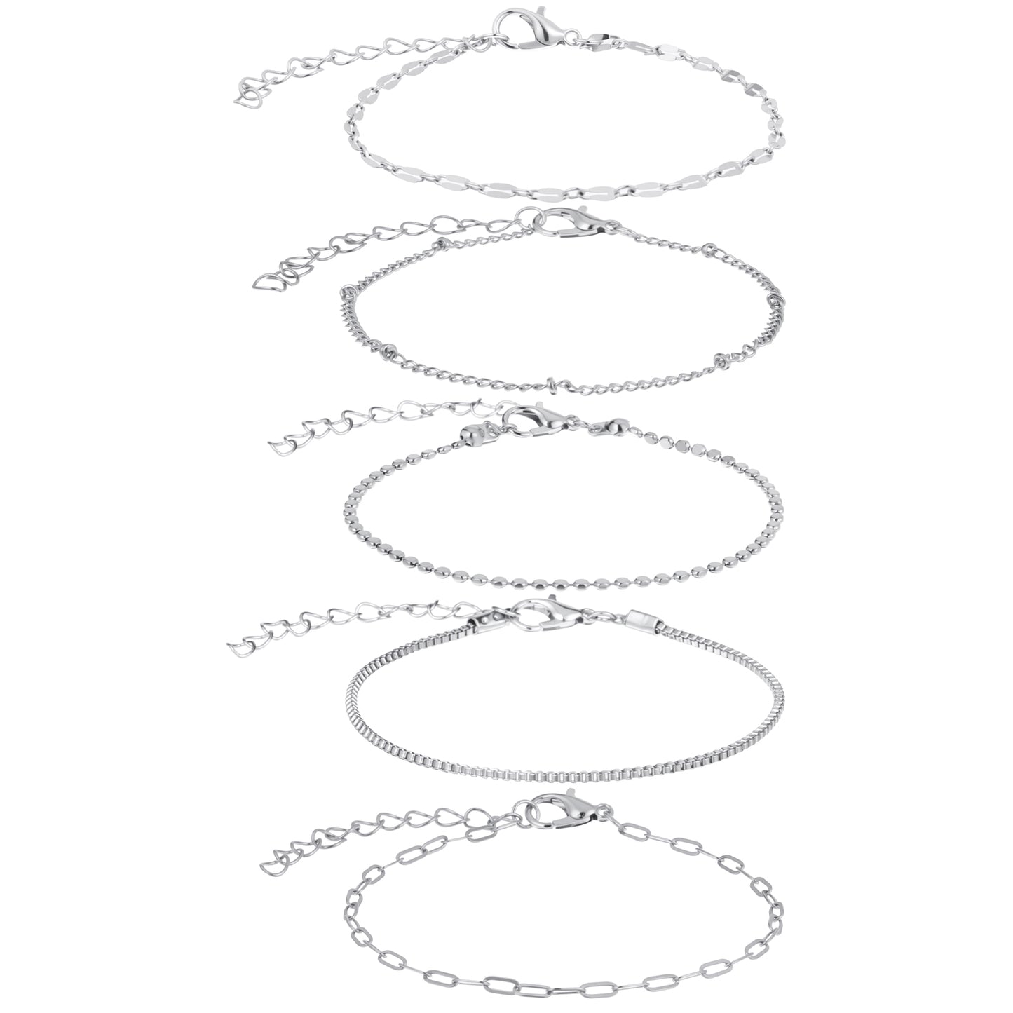 Stainless Steel Bracelets for Women, 10 Pcs Adjustble Chain Bracelet for Men Snake Twists Rope Box Beads Paperclip Cuban Link Bracelet for Men Jewelry Gifts