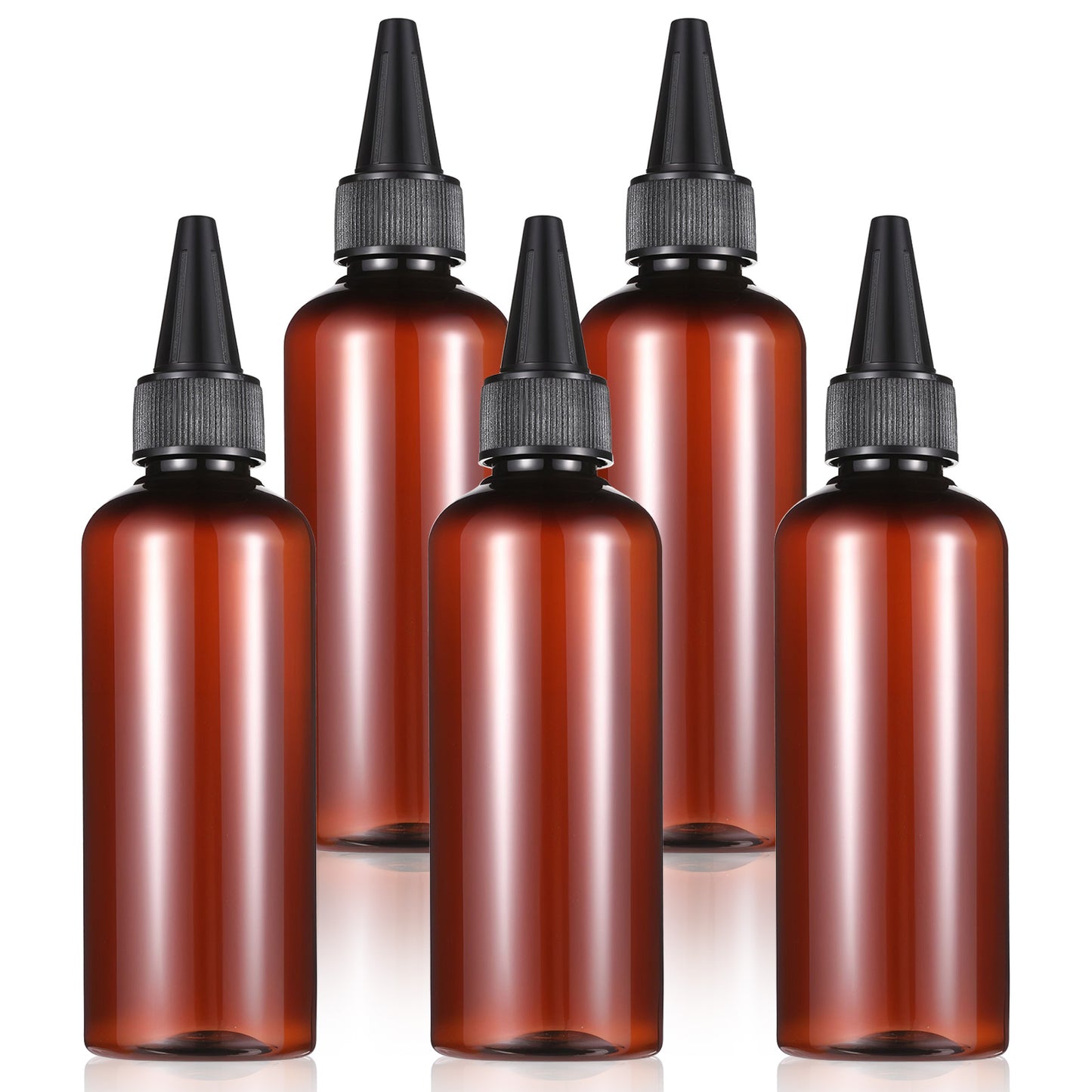 Xthrotsenk 5 Pack Hair Color Applicator Bottles for Hair, Amber Refillable Squeeze Bottles 3.5 Ounce Oil Bottles for Hair Dye Bottle with Cap, Brown Hair Oiling Bottle