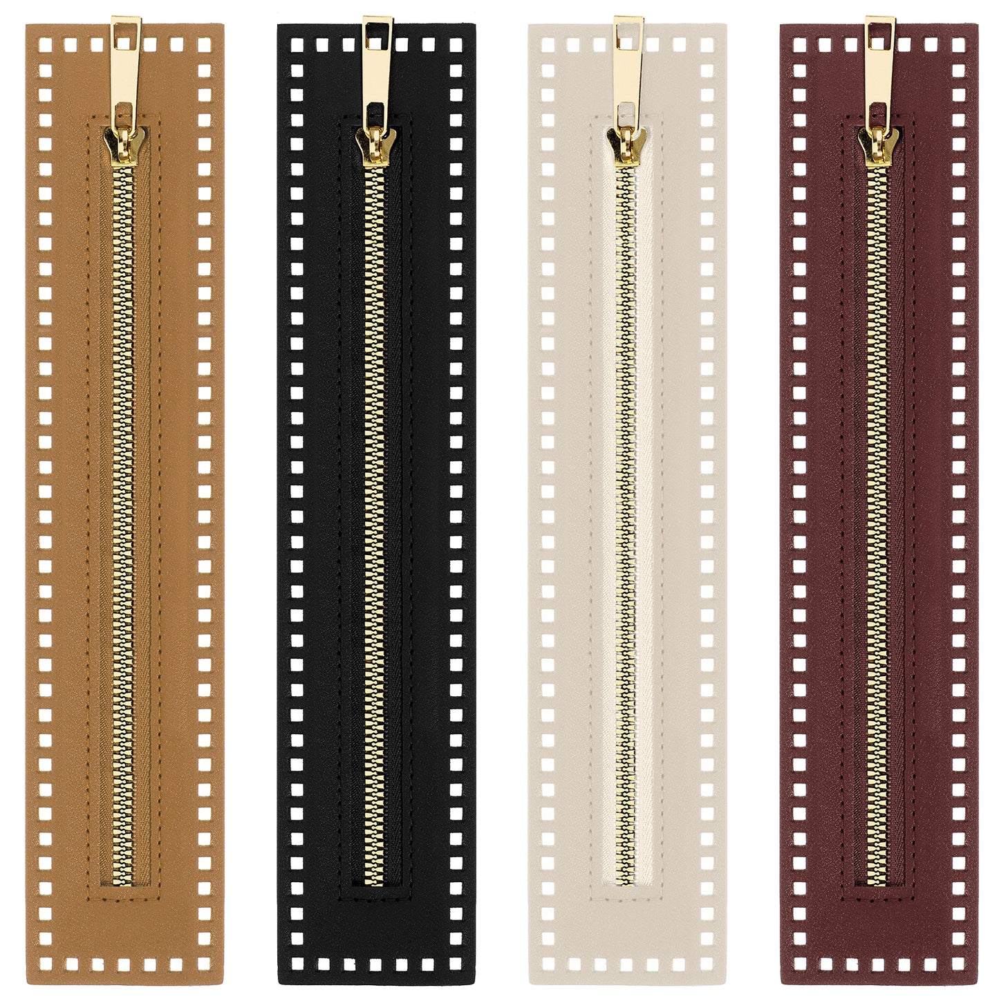 4 Pcs Crochet Zipper with Holes 10.63 Inch PU Leather Zippers for Crochet Bags Sewing Crochets Zipper Frame for DIY Purse Handbag Sewing Handicraft Accessories