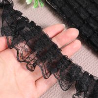 10 Yards Black Lace Ruffle Trim for Crafts, Tulle Trimmings Fabric Ribbon, 2-Layer Pleated Edge Lace Ribbon for Home DIY Sewing Crafts Costume Pillowcase Embellishments, 1.8" x 10 yd