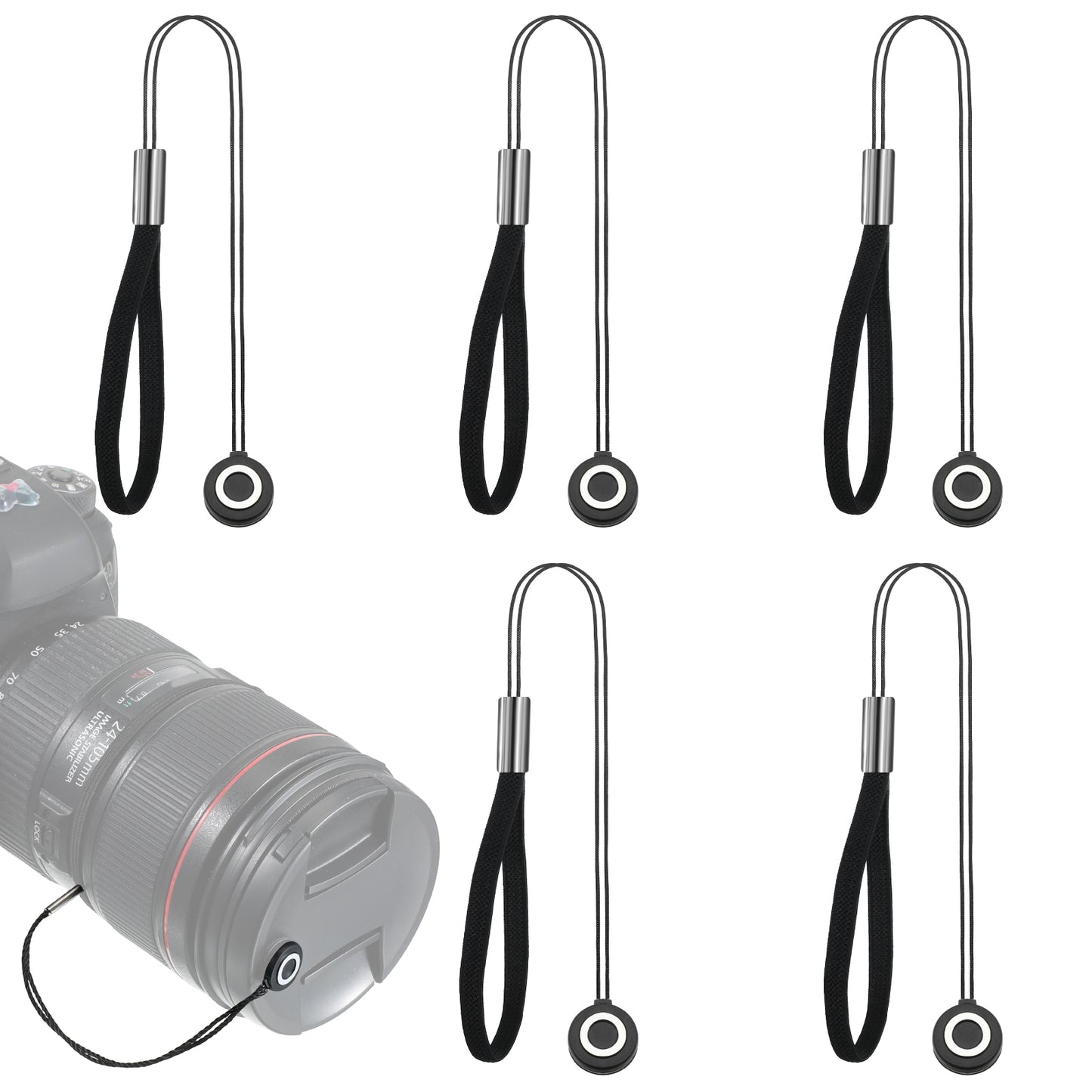5 Pack Lens Cap Leash, Lens Cap Keeper, Camera Lenses Caps Leash with Elastic for Mirrorless Camera Lenses
