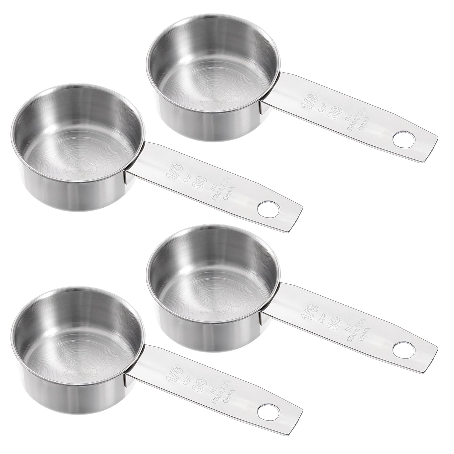 4 Pcs 1/8 Cup Measuring Cup, 30ml 1oz Stainless Steel Measuring Cups Metal Measure Scoop Coffee Scoops Rice Cups Tablespoon for Cooking Baking, Wet and Dry Ingredients, Dishwasher Safe