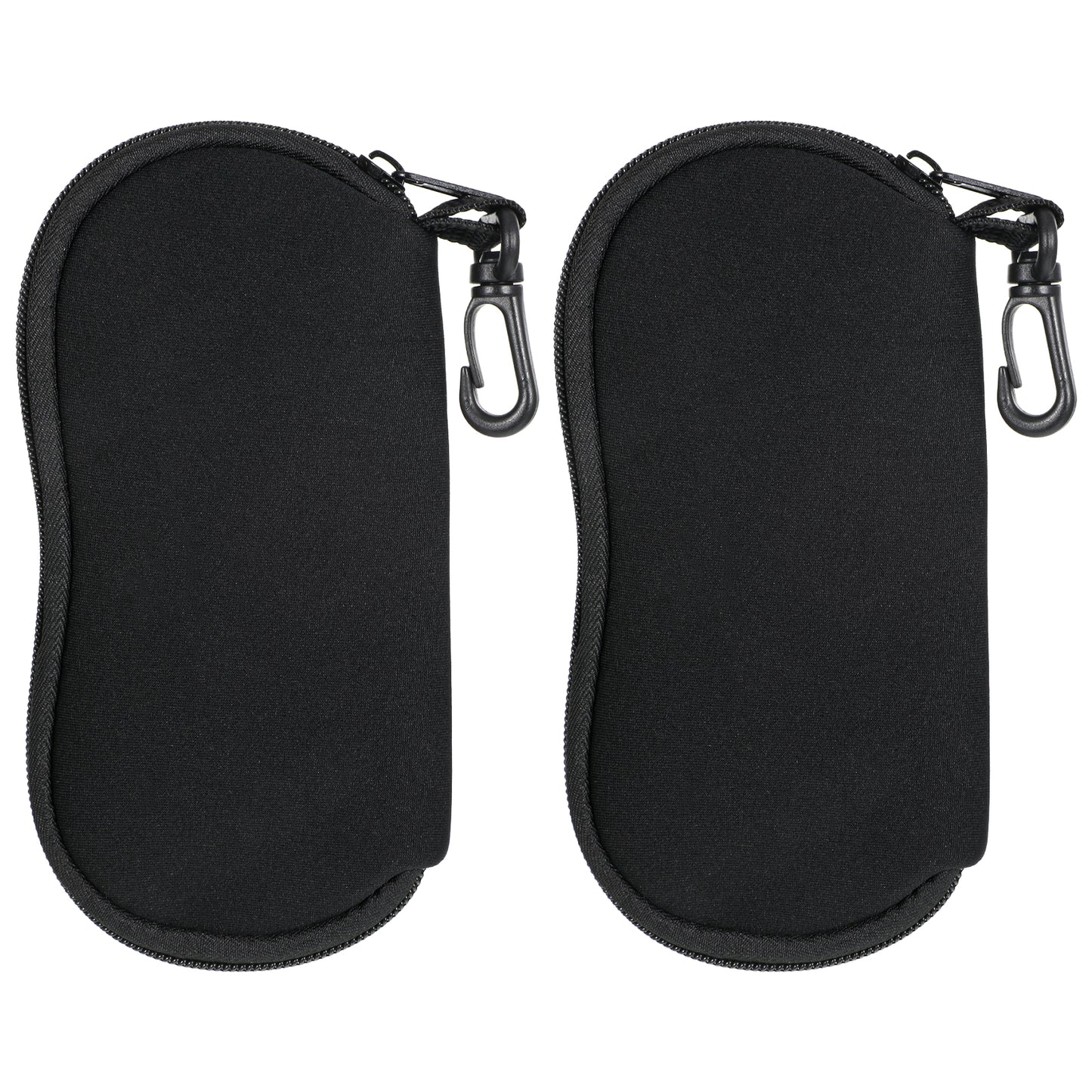 Zyghjort Glasses Case with Clip 2 Packs Light Neoprene Travel Eyeglass Case Soft Portable Sunglasses Cases Ultra Light Zipper Sunglasses Cases Eyeglass Safety Pouch for Men Women, Black
