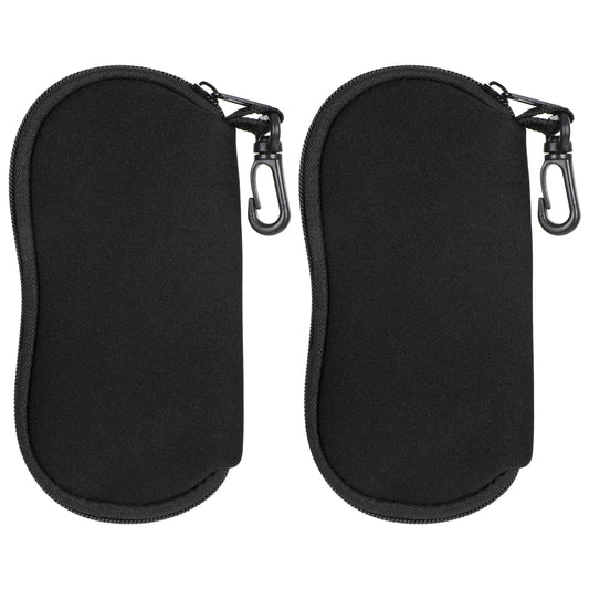 Zyghjort Glasses Case with Clip 2 Packs Light Neoprene Travel Eyeglass Case Soft Portable Sunglasses Cases Ultra Light Zipper Sunglasses Cases Eyeglass Safety Pouch for Men Women, Black