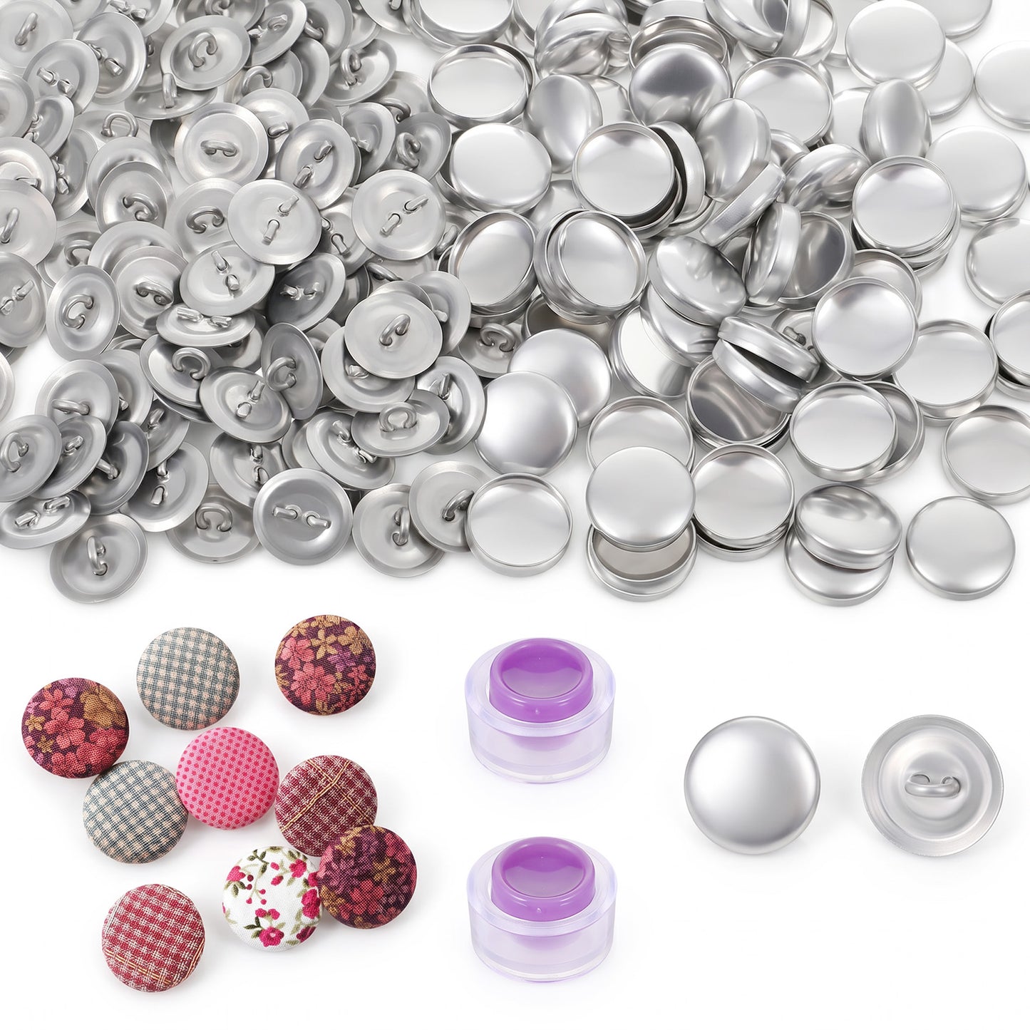 100 Sets Self Covered Button Kit with Tools, DIY Fabric Covered Buttons with Wire Backs, Aluminum Button Covers for Women Cloth Home Decor Sewing (Size 24/0.59 Inch)