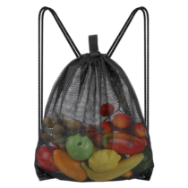 Sliverdew Mesh bag drawstring gym bag mesh bag large mesh beach bag mesh backpacks with drawstring net ball bag gym backpack beach swimming diving travel gym, black, 45 × 40cm