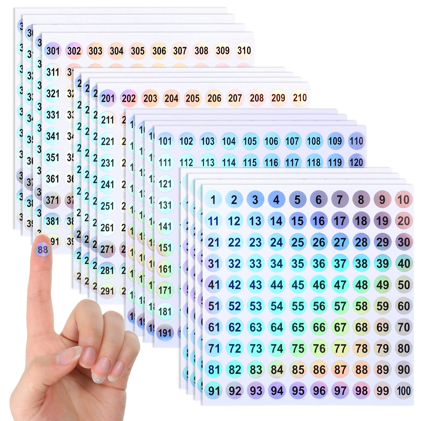 16 Sheets 1-400 Number Stickers, 1600 Pcs 0.4" Round Self-Adhesive Holographic Labels for Organizing Nail Polish Tools Bins Boxes, Reflective Laser Coding Inventory Stickers for DIY Crafts Home Office
