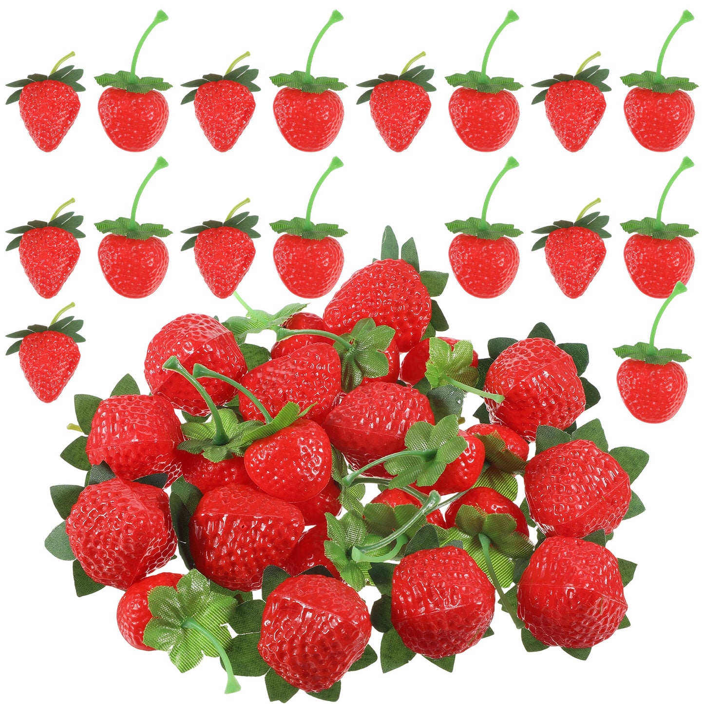 Skrfren 24 Pcs Fake Strawberry Artificial Red Strawberry Fake Fruit Strawberries Plastic Strawberries for Home Kitchen Party Decor Photography Prop (2 Size)