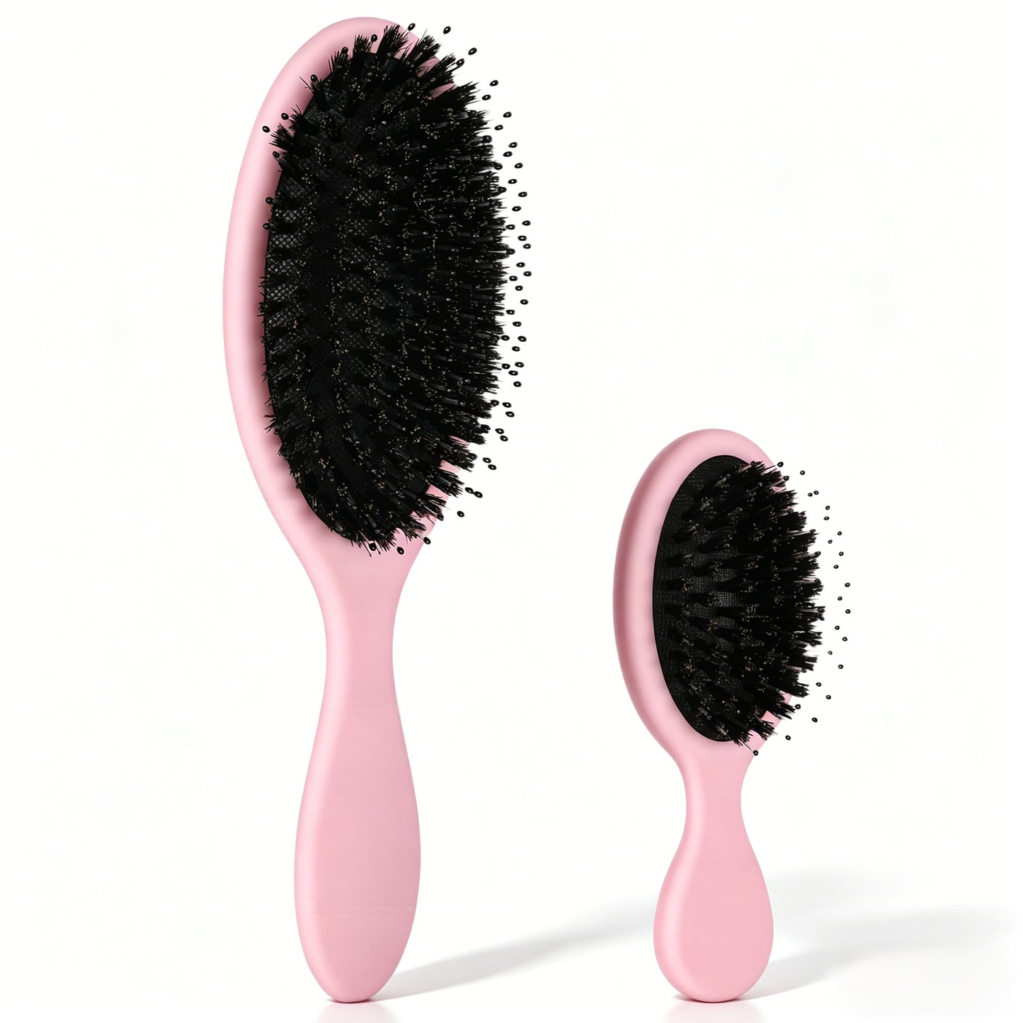 Pink Boar Bristle Hair Brush Set 2 Pcs Soft Boars Hair Brushes for Women Men (Regular & Small,8.86/5.5 in)