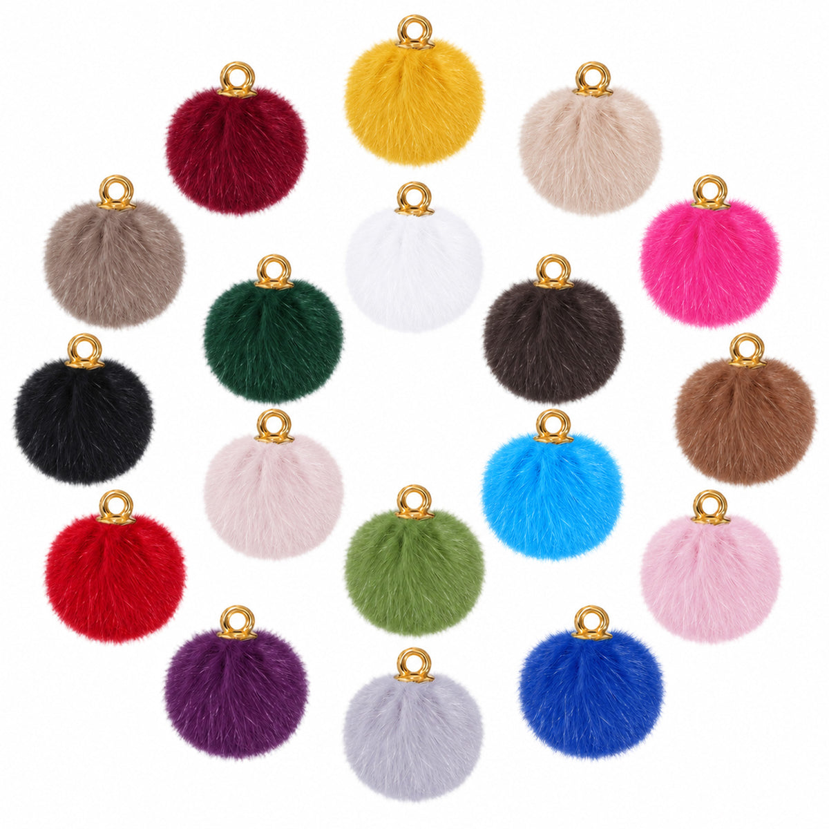 Fibraze 50 Pcs Pom Poms Keychain Charms 0.6 Inch Mini Pom Poms for Crafts