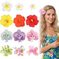 12Pcs Hawaiian Flower Hair Clips Plumeria Hibiscus Orchid Hair Clips Hawaii Boho Flower Hairpin Artificial Floral Hairs Accessories for Beach Tropical Party Decorations Summer Seaside Holiday