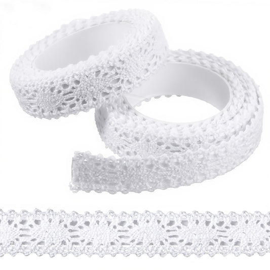 White Cotton Lace Trim, Self-Adhesive Lace Trim Sewing Crafts-Lace for Gift Wrapping Dress Decoration Wedding(1.6cm x 4Yards)