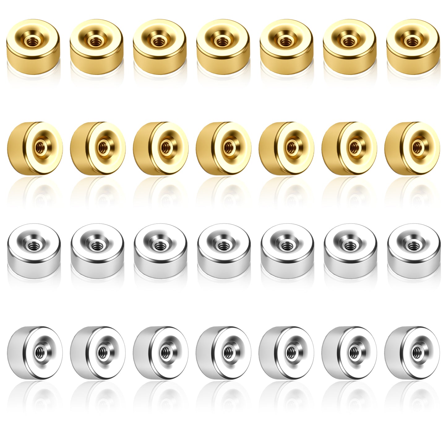 30 Pcs Flat Earrings Back Screw On Earrings Back Replacements Stainless Steel Earring Backs Secure Locking Security Silver Ear Piercing Backs to Prevent Missing