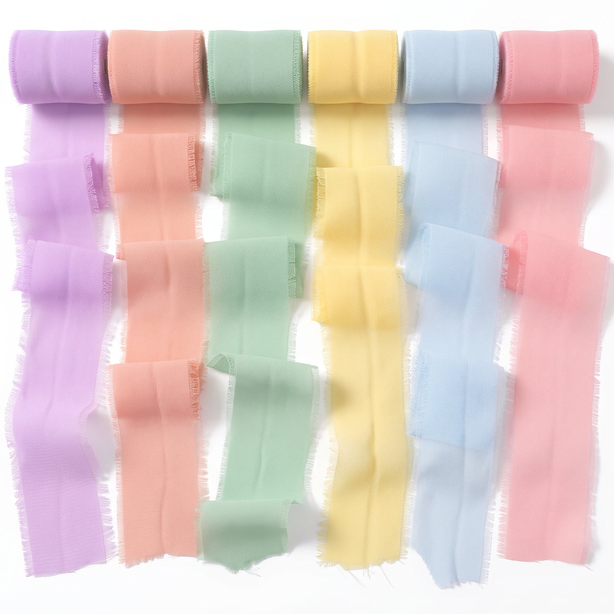 6 Rolls Pastel Macaron Chiffon Ribbon, Chiffon Ribbon 1.5 Inch x 2.4 Yds