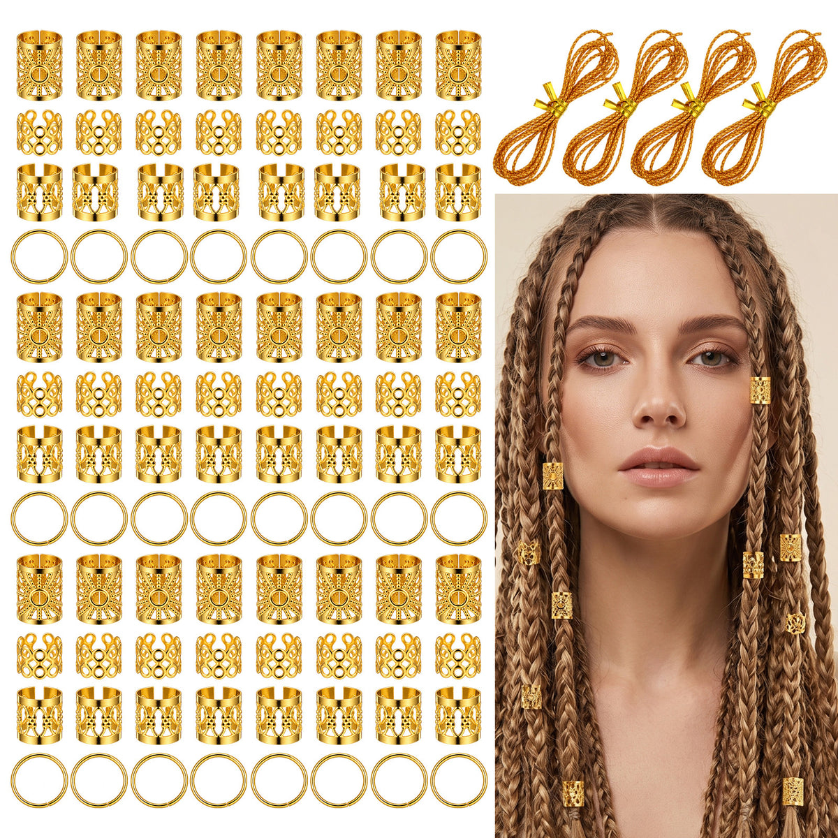 Hair Cuffs for Braids, 100 Pcs Gold Hair Jewelry for Braids