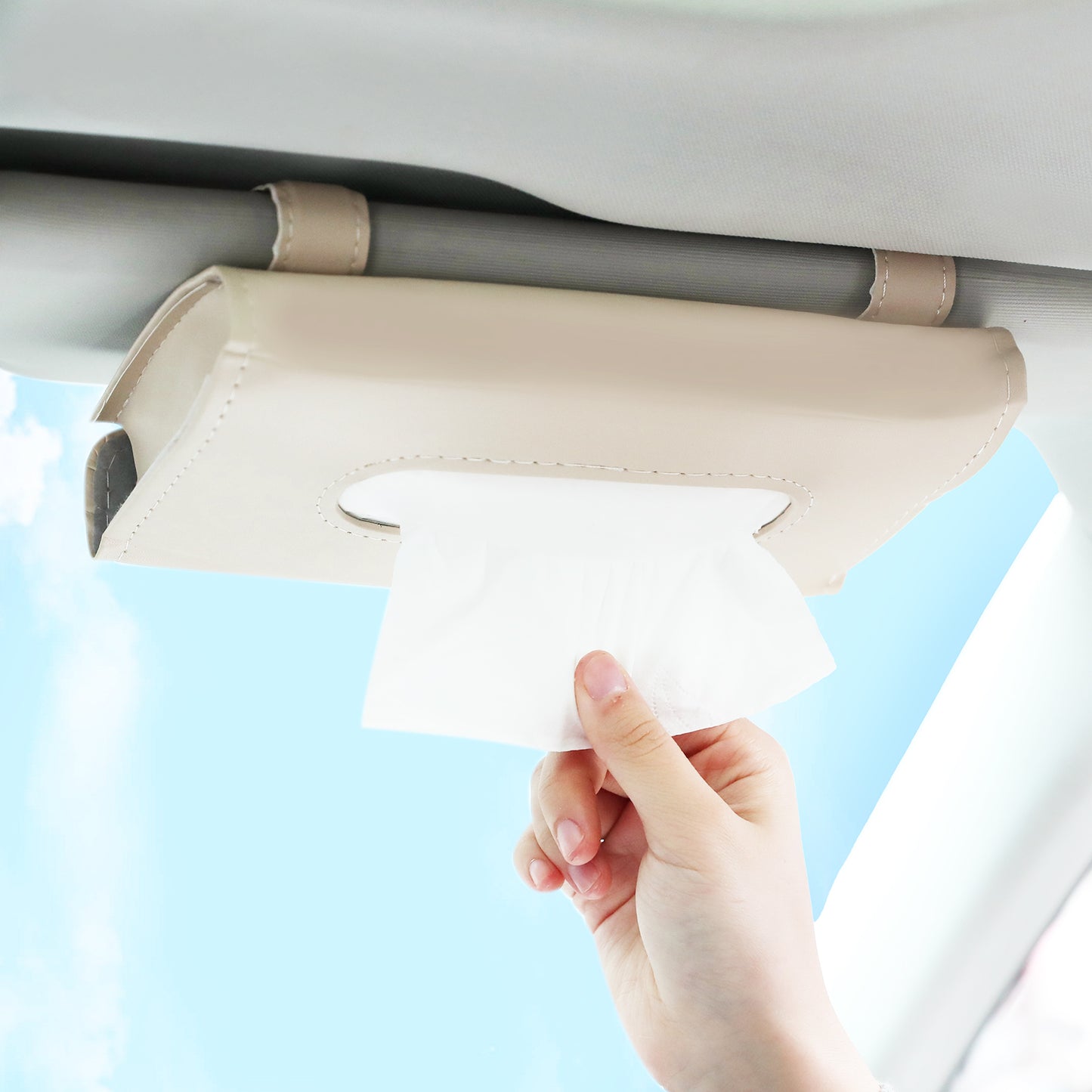 Sun Visor Tissue Holder for Car Napkin Holder Car Visor Tissue Dispenser, Car Visor Tissue Holder PU Leather Car Tissue Holder Car Wipes Holder Car Tissue Box Holder Auto Organizer for Universal Car
