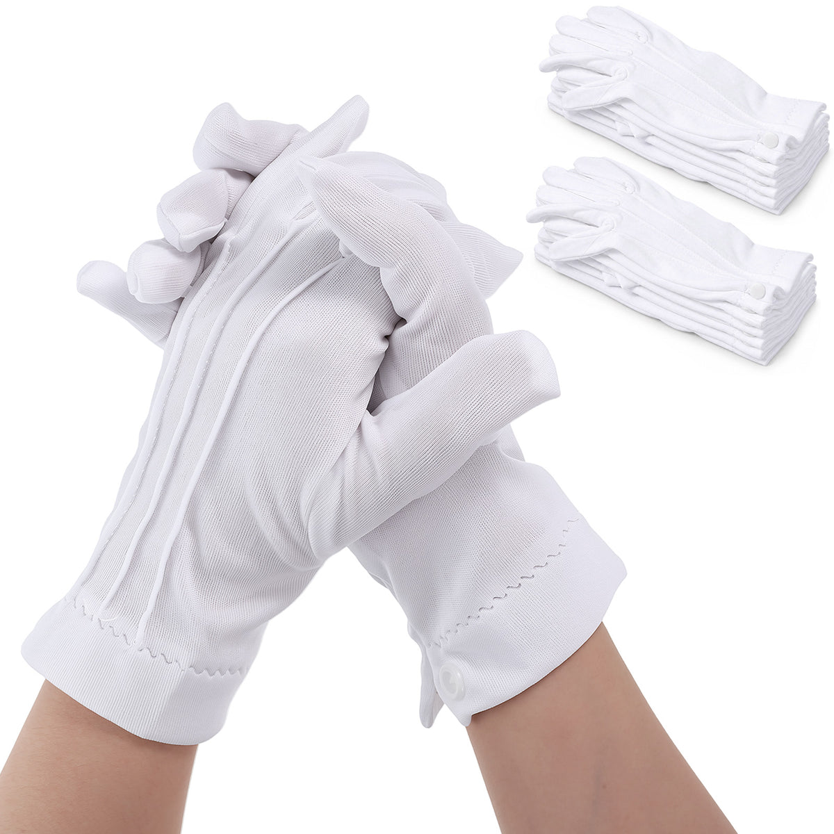 6 Pairs White Gloves Women Men with Snap Cuff for Honor Guard Tuxedo
