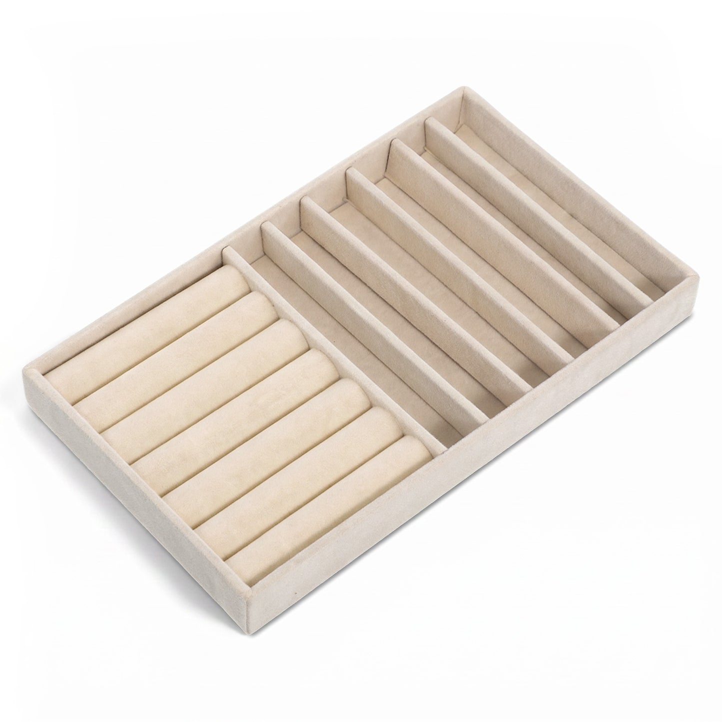 Jewelry Box Insert Organizer for Drawer Jewelry Drawer Organizer Inserts Ring Earring Stud Necklace Holder Display Storage Case Stackable Velvet Tray Jewelrys Storage Organizers (Beige, 8.3 x 4.9in)