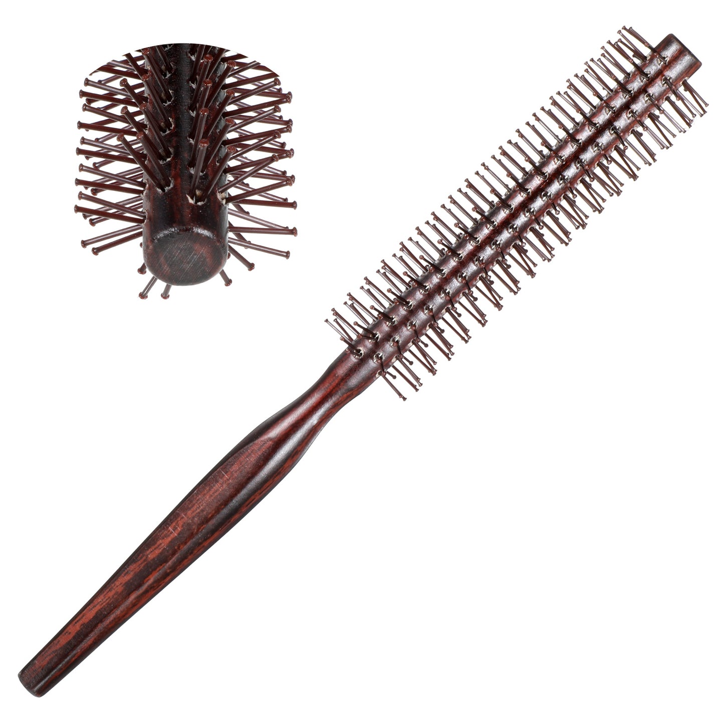 Round Brush for Men and Women, Small Travel Hair Brush with Wood Handle and Nylon Pin Bristles, Roller Texture Comb for Styling & Volumizing Bangs, Blowouts Thin, Thick, Curly Hair - 1.12" Diameter