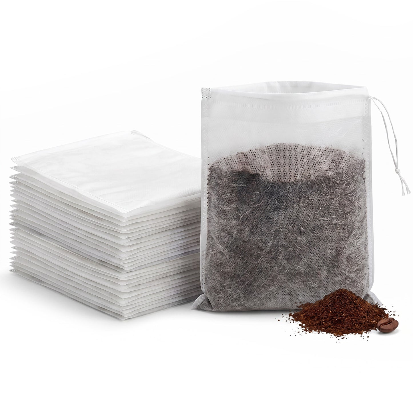 50 Pcs No Mess Cold Brew Coffee Filters Large Disposable Fine Mesh Tea Filter Bags with Drawstring for Cold Brew Coffee or Tea (20 x 15 cm)