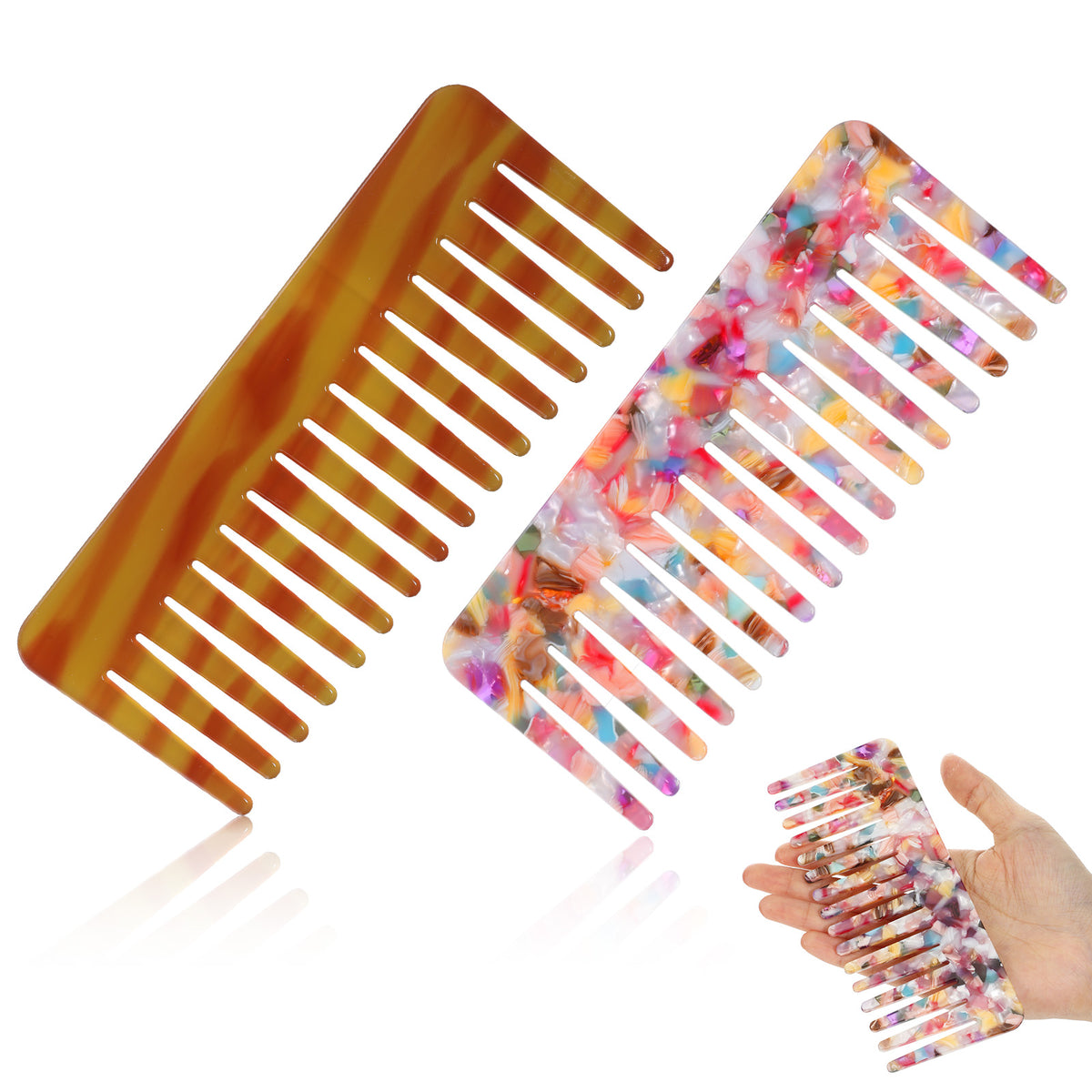 Wide Tooth Comb, Large Tortoise Shell Hair Detangling Comb, 2 Pack
