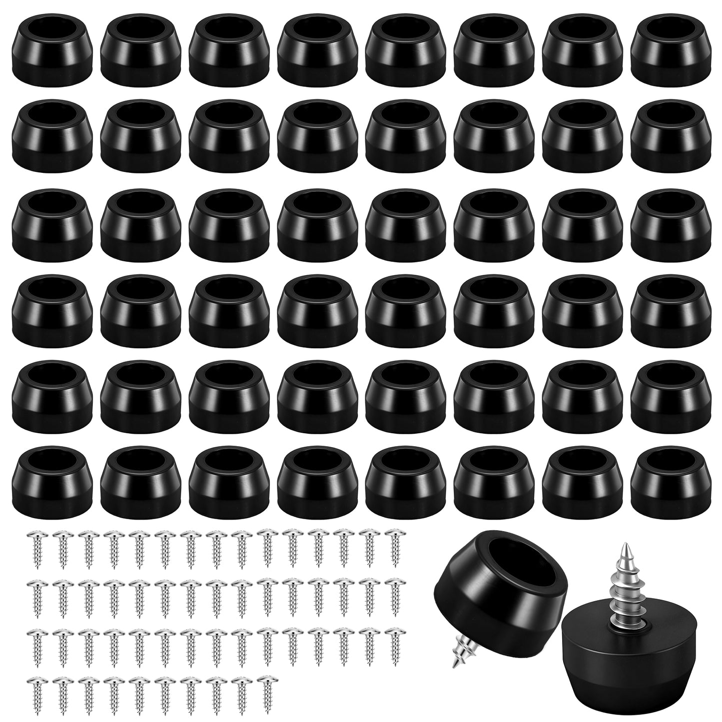 50 Pcs Rubber Feet Non-Slip Soft Cutting Board Feet Pads Kit with Built-in Stainless Steel Washer and Screws for Furniture Appliances Rubber Bumpers, Black (Small)