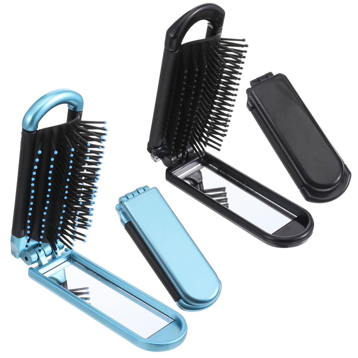 Travel Hair Brush with Mirror, Portable Folding Scalp Massage Comb, 2 Pack